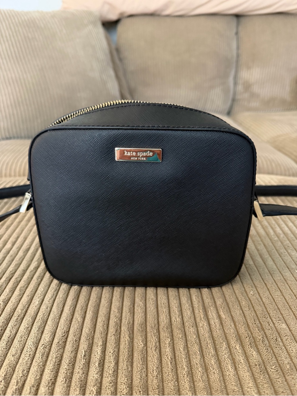 kate spade Black Saffiano Leather Belt Bag with Gold Hardware